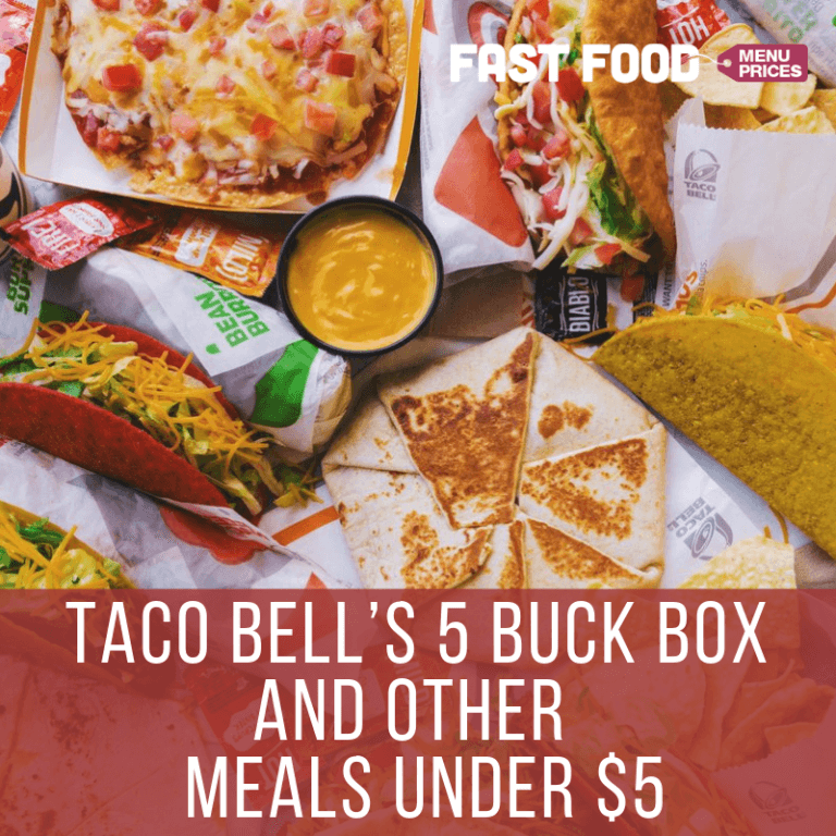 Taco Bell 5 Box e altri pasti sotto i 5 Prezzi Menu Fast Food