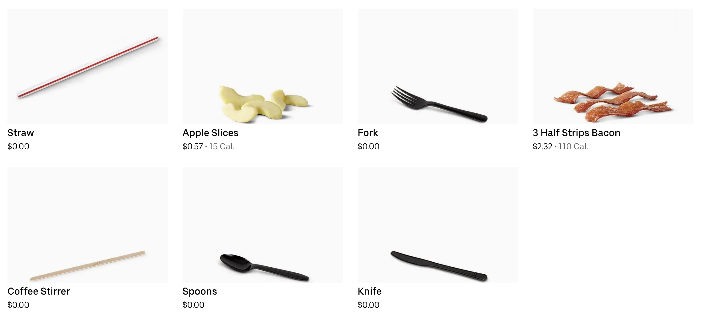 A list of different types of spoons from McDonald's dollar menu.
