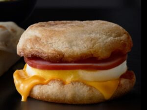 A high protein breakfast sandwich with ham and cheese at McDonald's.