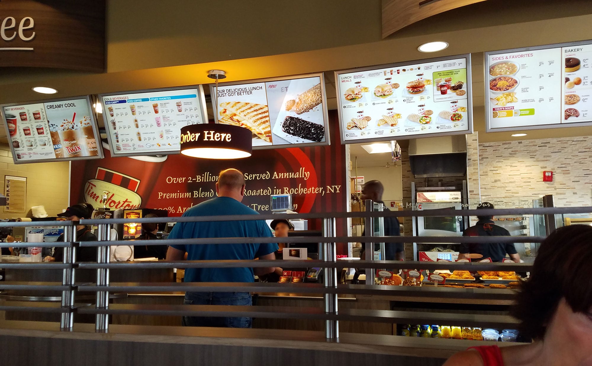 A Tim Hortons interior with affordable menu options.